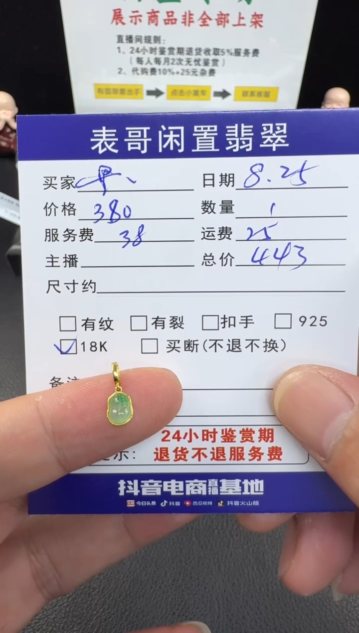 颈饰18K金镶嵌翡翠?****愿翡翠吊坠
