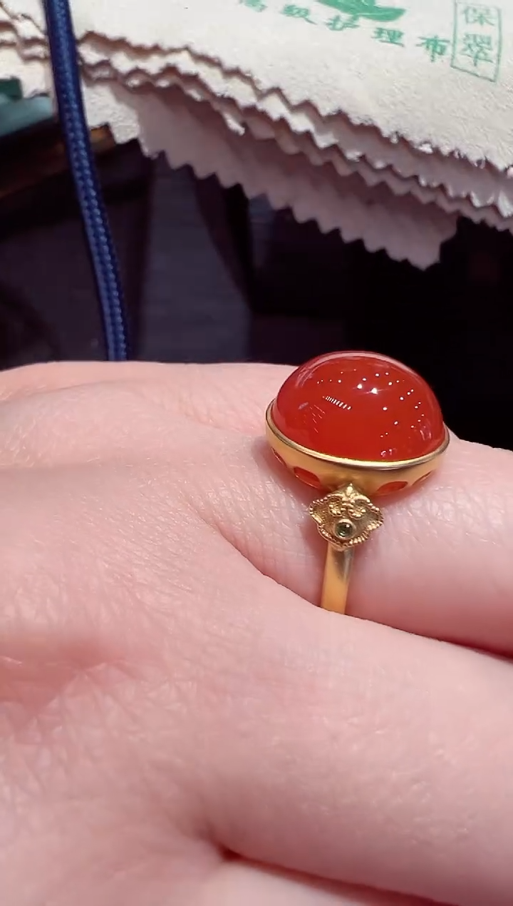 【闪购商品】南红玛瑙戒指18K金镶嵌南红戒指