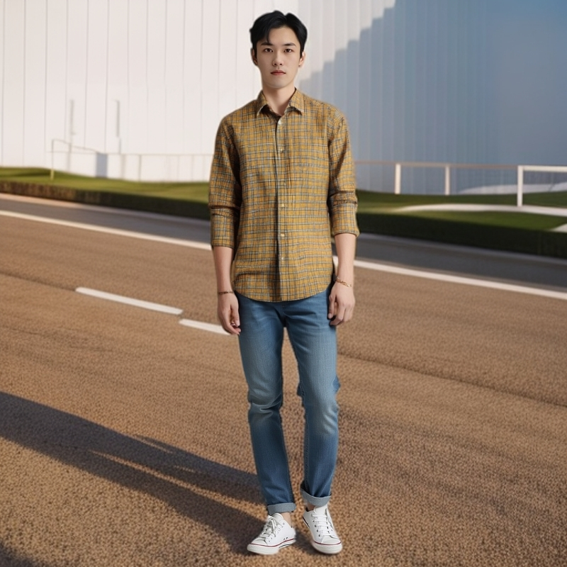 99新 BURBERRY/博柏利 11092835 经典小格子翻领衬衫 棕色 S码