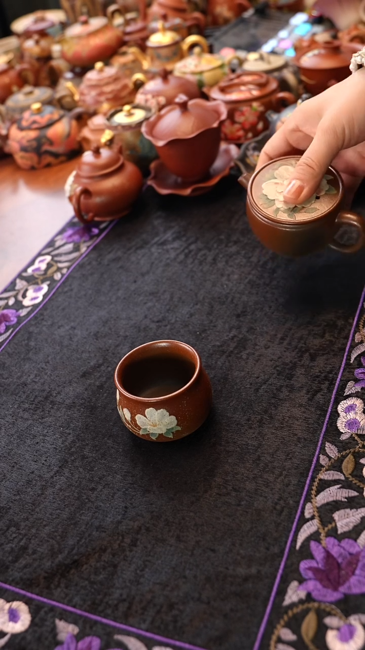 茶壶紫砂柴烧小百花杯子