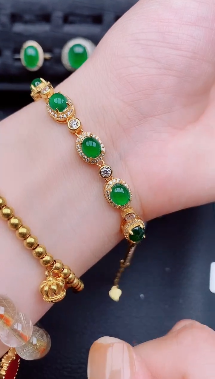 【闪购商品】翡翠手链银S925镶嵌天然a货翡翠826