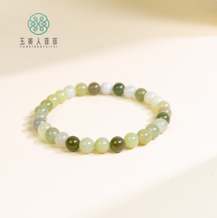 菲菲珠宝好+和田玉单圈多宝圆珠手串约6mm