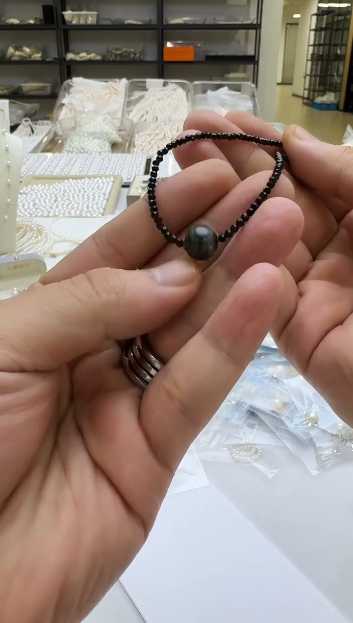 银S925镶嵌海水珍珠颈饰10mm 尖