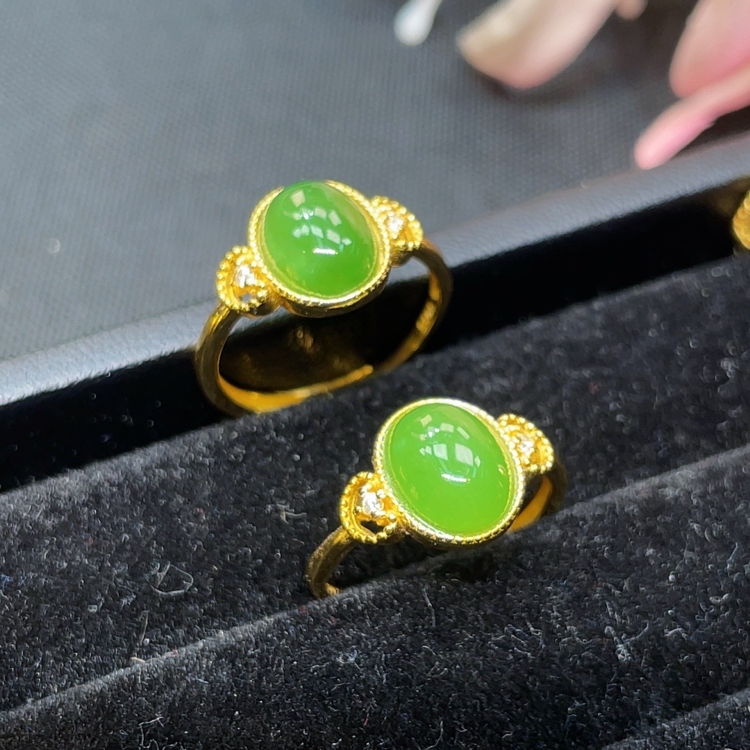 【年中大促】S925银镶嵌丨和田玉碧玉蛋面戒指丨多样性发一