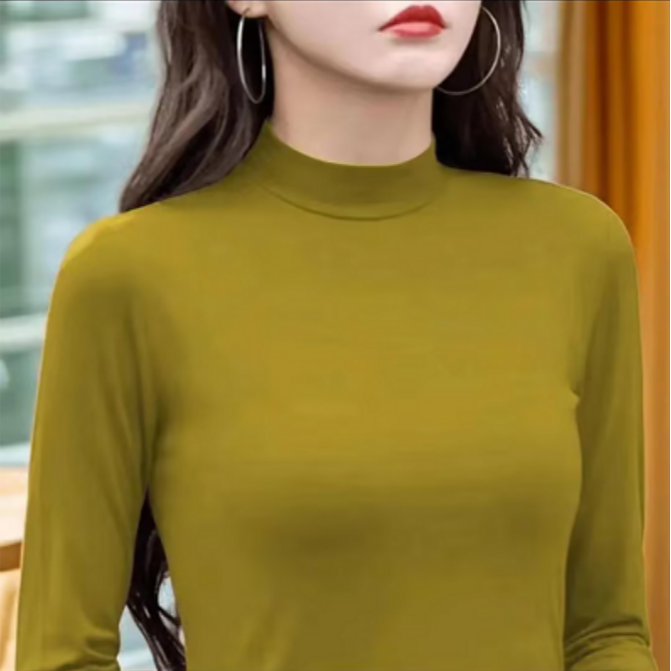 2025新款上衣螺纹长袖T恤半高领T恤打底衫女内搭秋