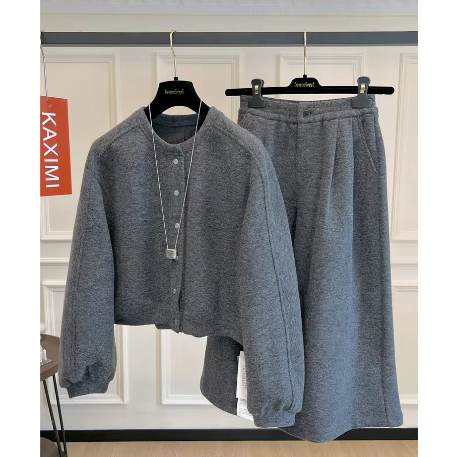 【LP】2025冬季时尚休闲3160羊毛加厚夹棉针织呢外套+八分裤两件套