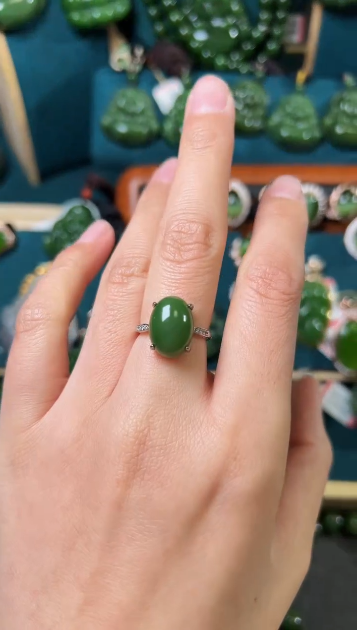 【闪购商品】和田玉（碧玉）戒指银S925镶嵌碧玉