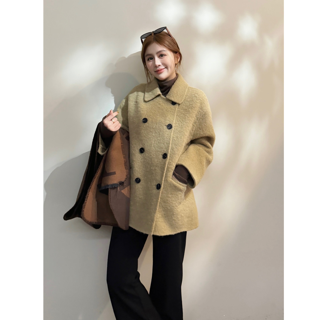 YPP!【经典不过时】20%苏力羊驼毛 双排扣翻领双面羊毛外套