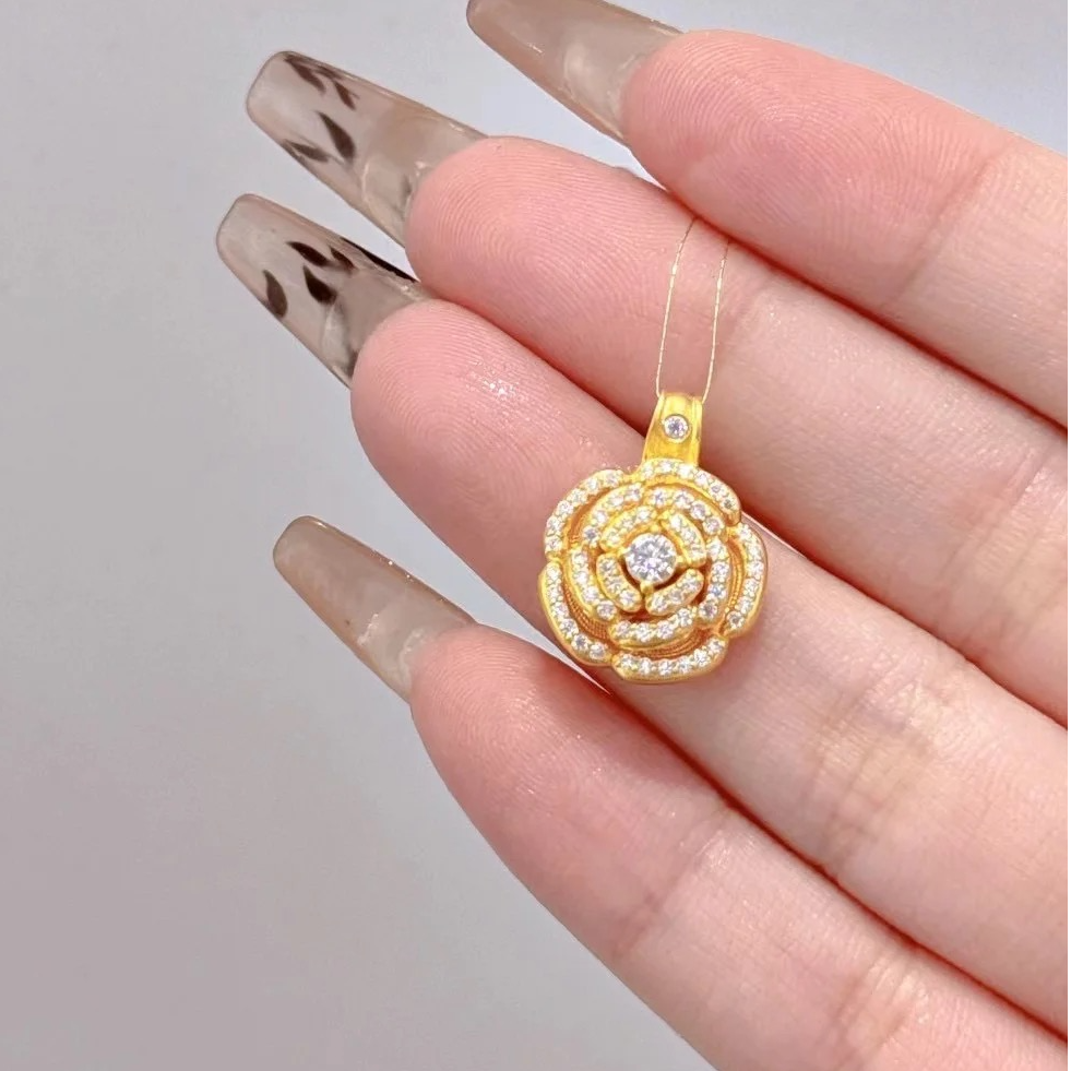 尚金/足金999/5G镶嵌/玫瑰山茶花吊坠/不含链/选一发货