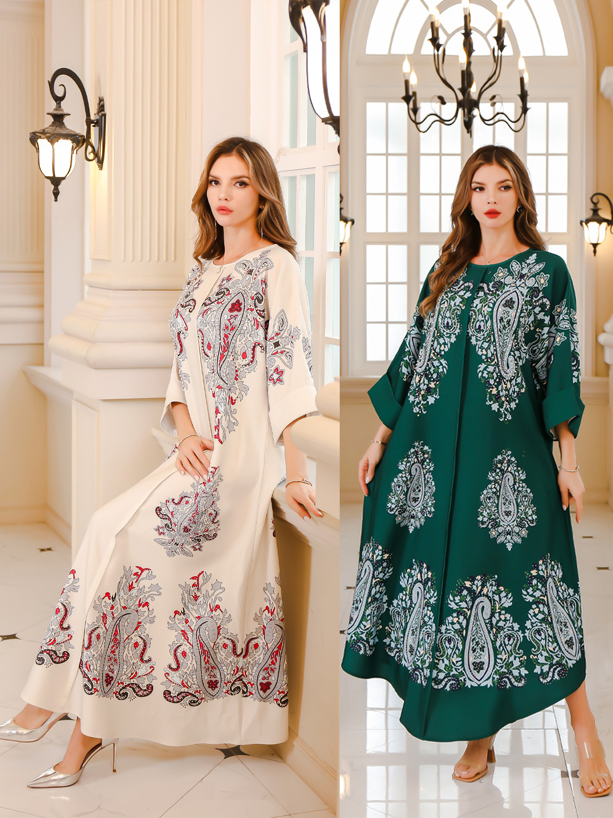 SMT201时尚新款民族服饰蕾丝长袖连衣裙包邮进口气质礼服