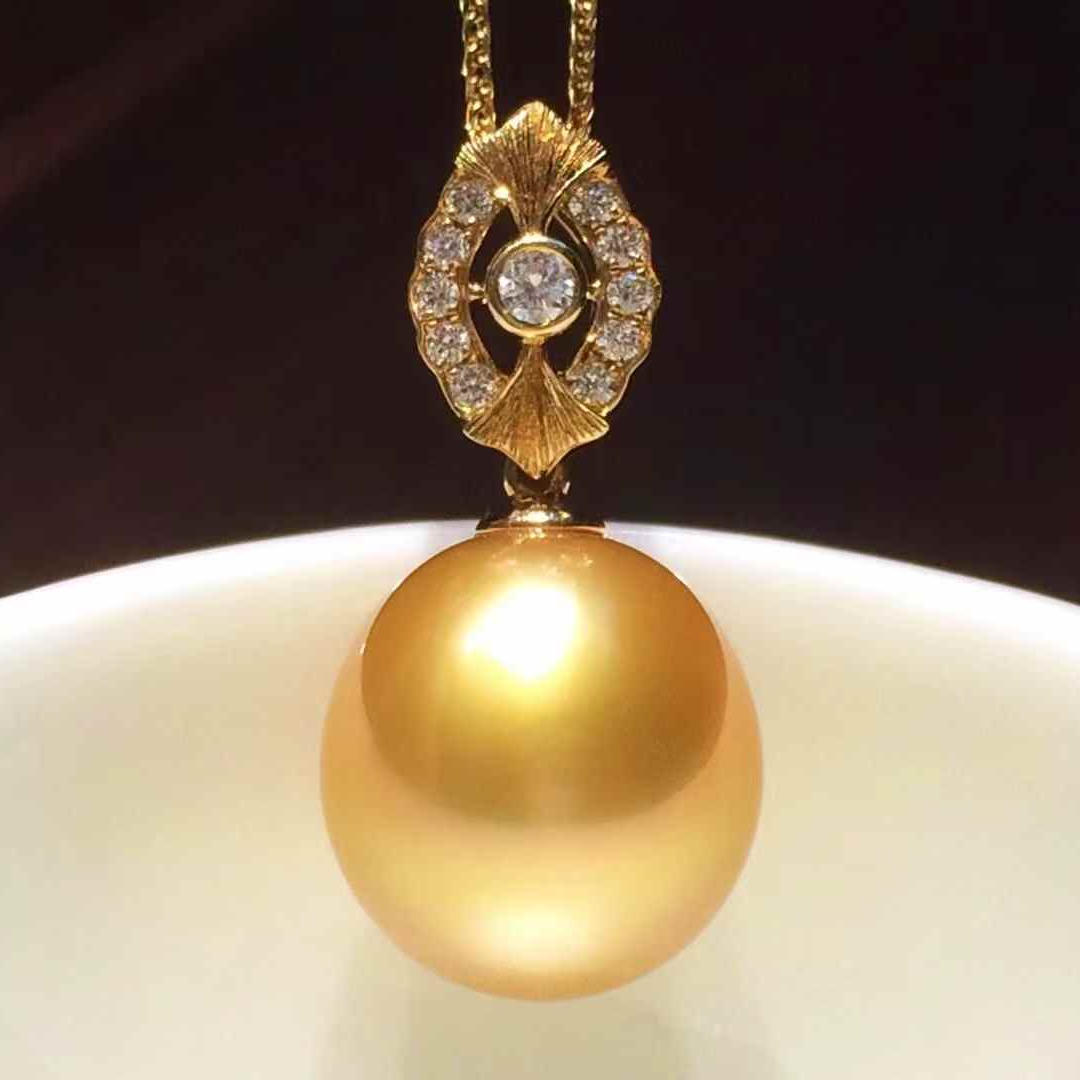 AKOYA珠宝 【孤品】南洋金珍珠SP吊坠18k金镶钻11-12气质时尚2600