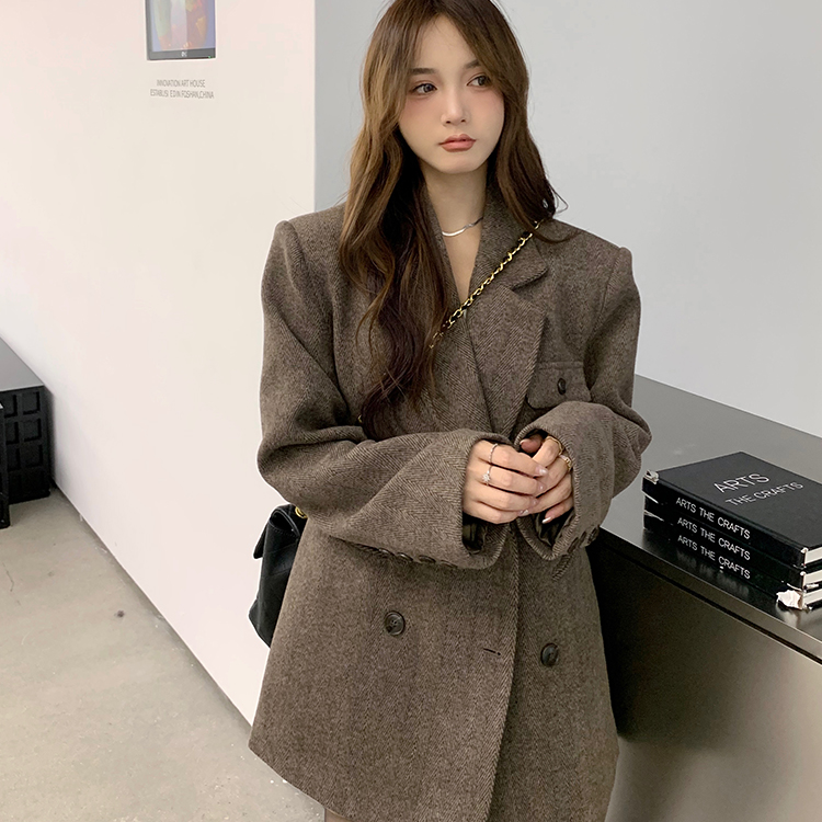 爆款新2025年款秋冬高级感毛呢西装式大衣中长款外套1