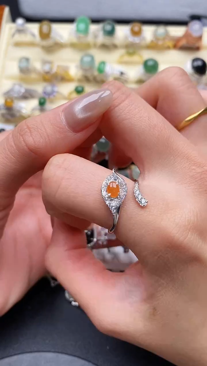 【闪购商品】翡翠戒指银S925镶嵌缅甸天然A货翡翠333   5-9