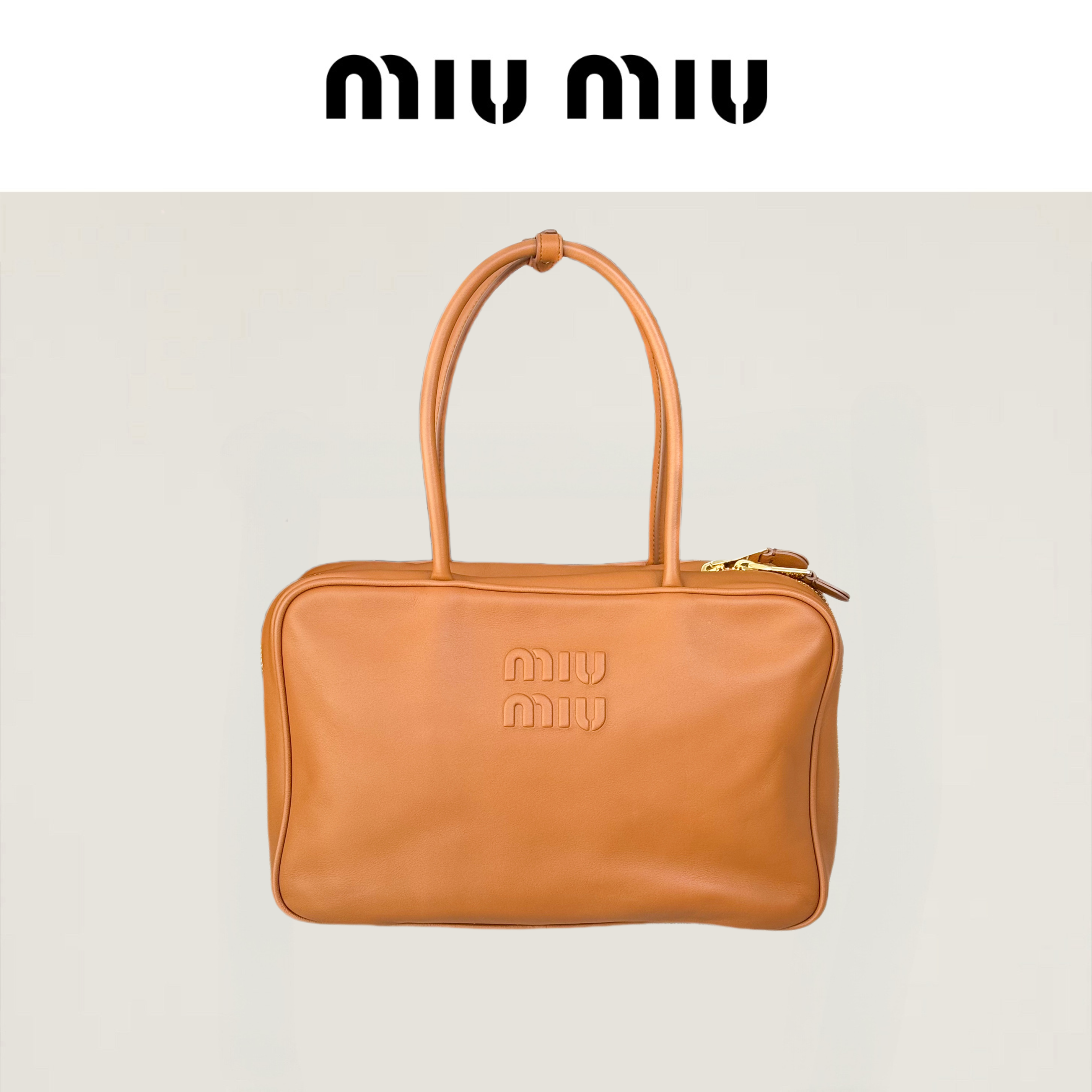 99新 MIU MIU/缪缪 焦糖色三代Beau公文包，手拎包