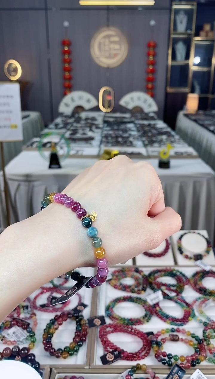 未镶嵌老矿碧玺色标单圈手串6mm+碧玺dan多样性发货一条