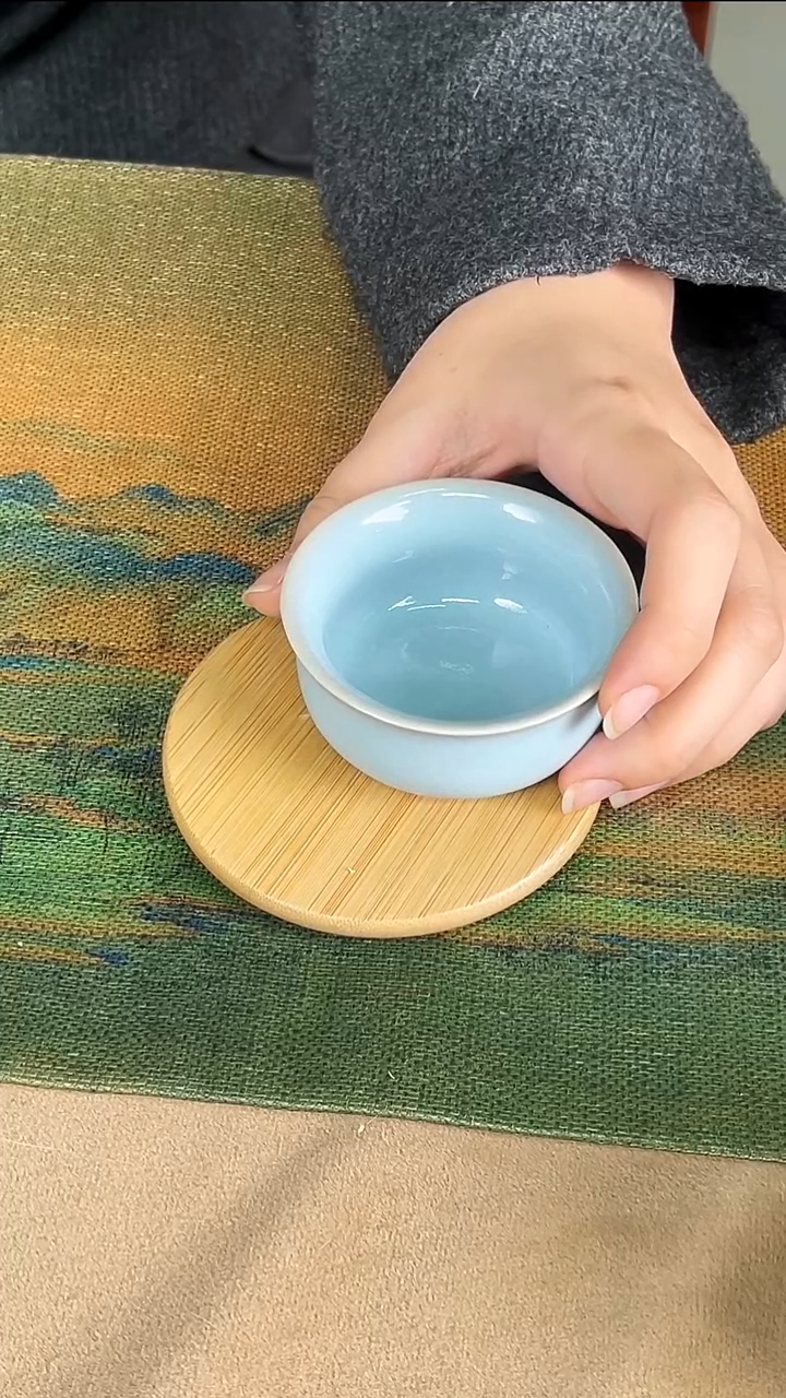 杯子瓷韩红 天青釉 小如意