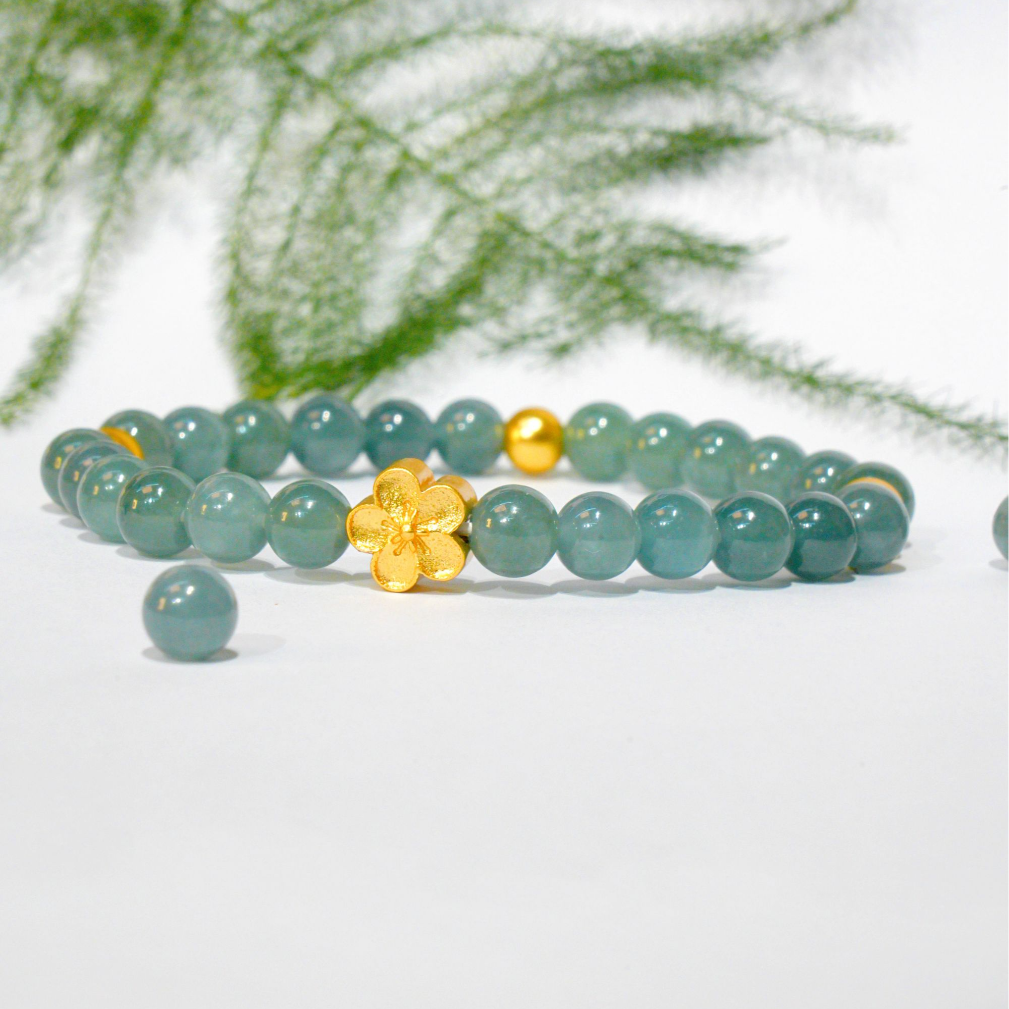 幺幺-翡翠手串女款轻奢金色翡翠珠女士清新单圈