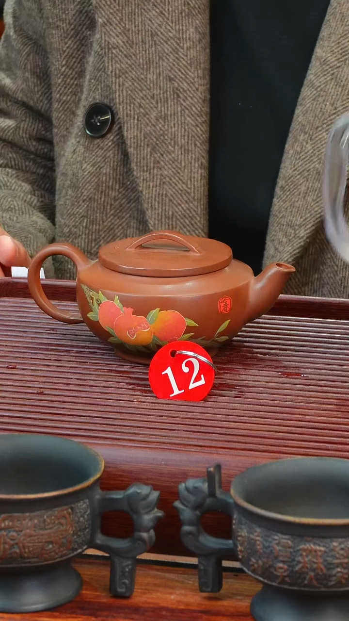 12号逢春紫陶全手工羊肝壶多道刻填仿古壶200ml