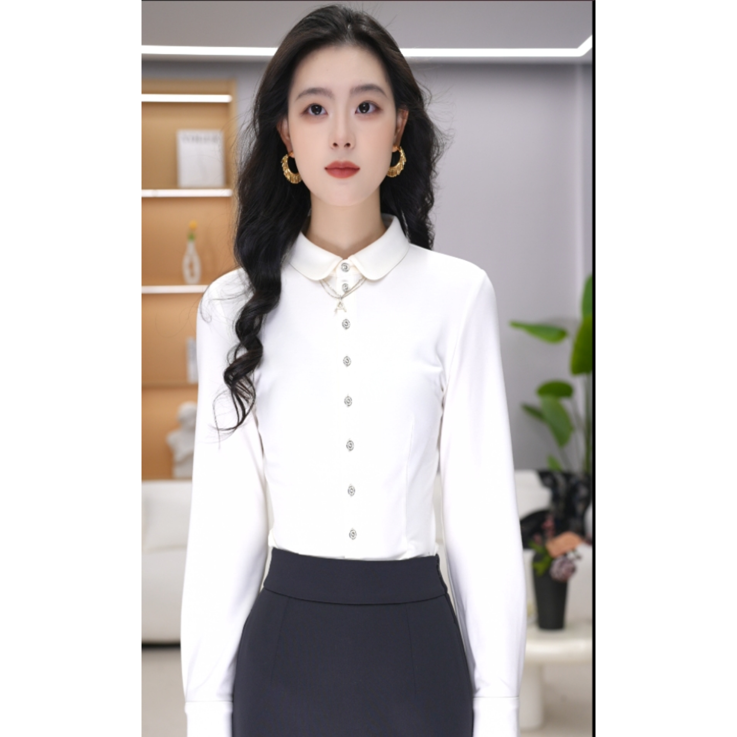AMASS/阿玛施秋冬新款轻职风通勤休闲亲肤修身纯色衬衫女5300528