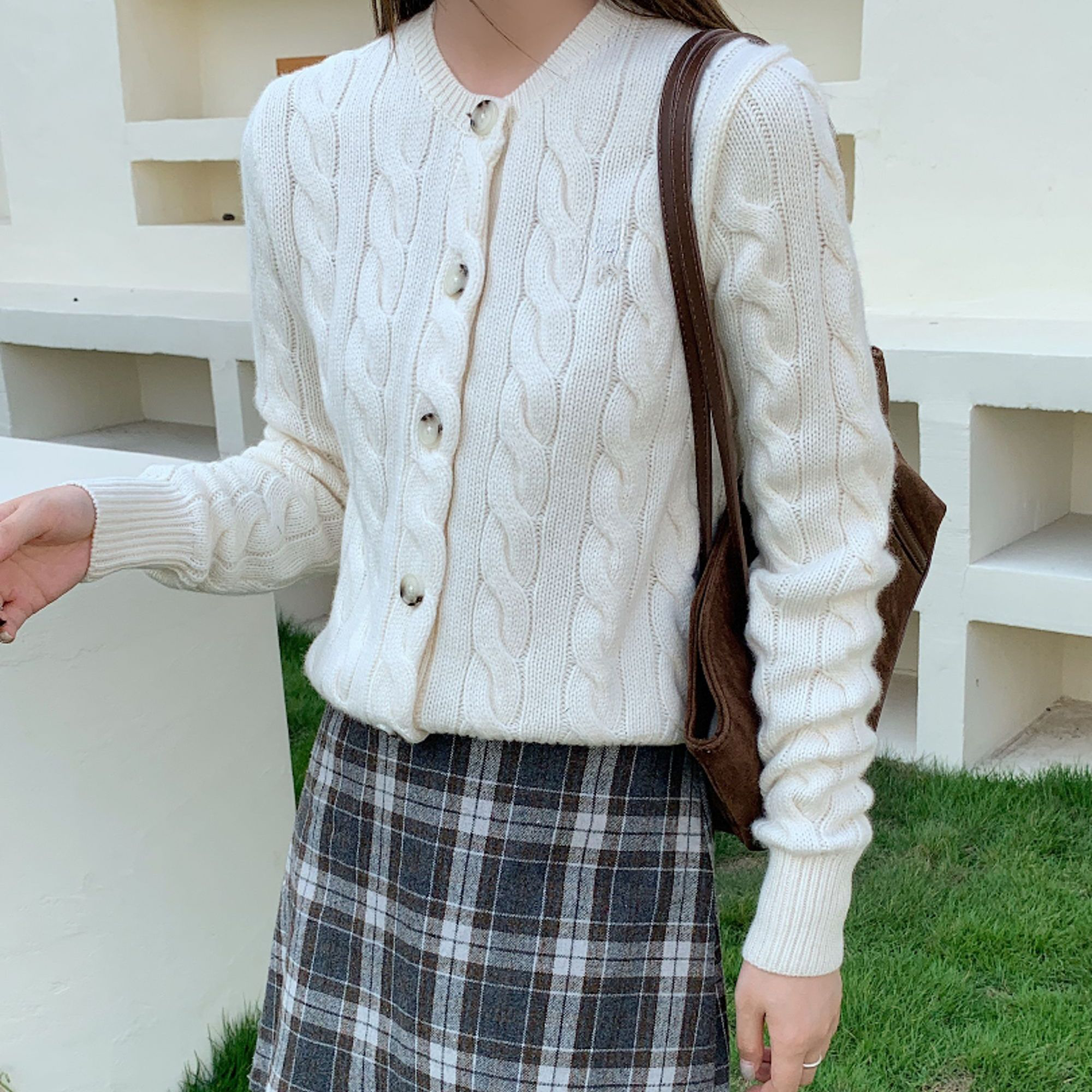  刺绣 羊毛羊绒开衫女厚款外套秋冬 经典百搭