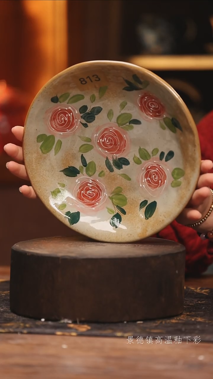 陶瓷景德镇高温釉下手绘陶瓷@L813@