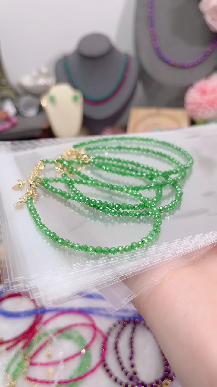 银S925镶嵌手链石榴石（沙弗莱）硬抛绿49