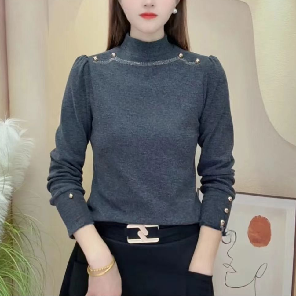 2025秋冬双面绒打底衫半高领气质上衣女内搭小衫时尚显瘦百搭T恤