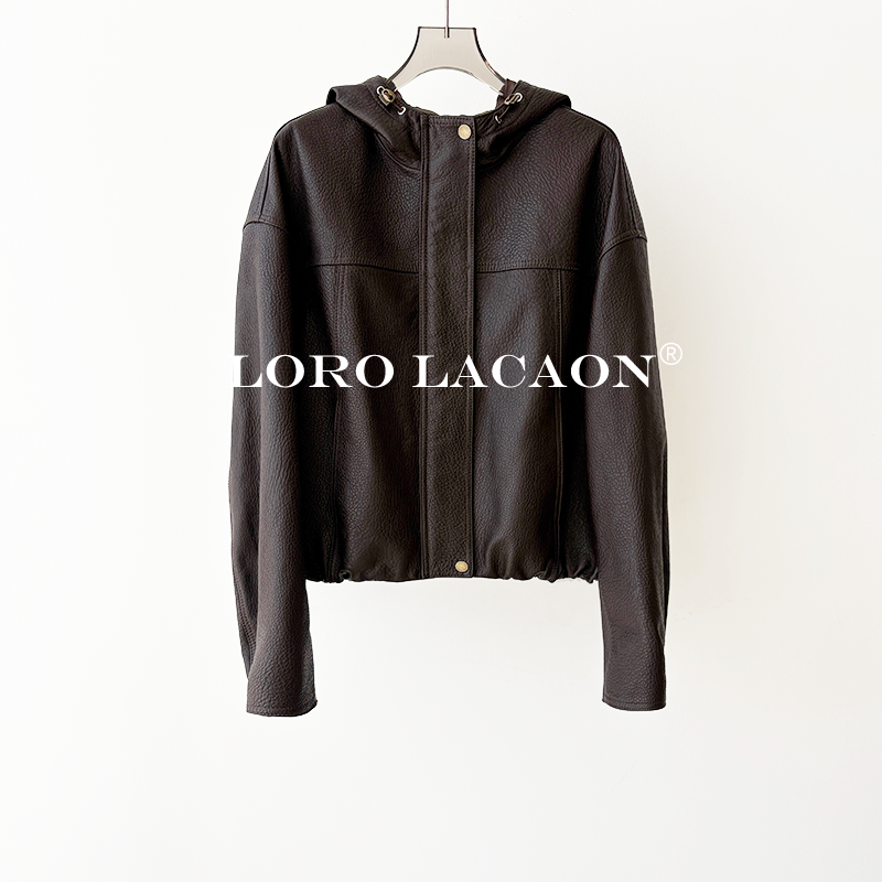 以赛亚 破风者 休闲风抽绳连帽显瘦短款百搭绵羊泡皮真皮皮衣2522