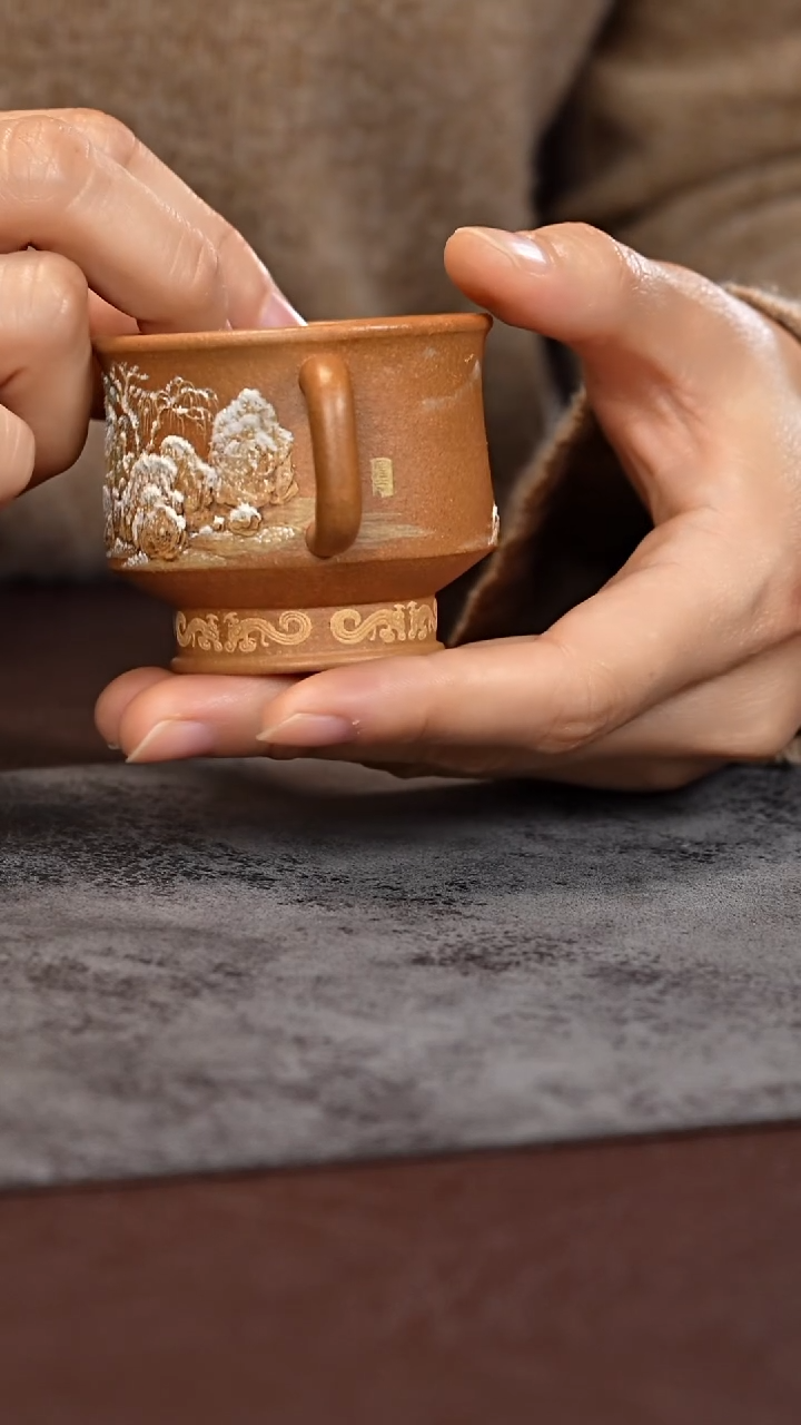 茶杯紫泥冬*雪景把手杯