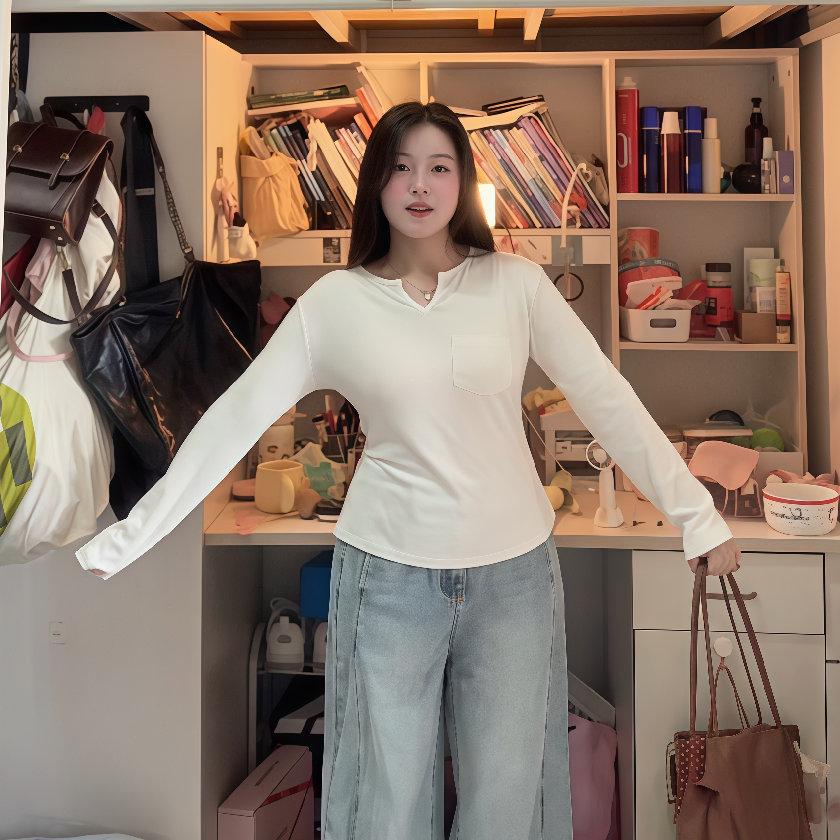 大码长袖上衣打底衫小V领口袋T恤女修身显瘦百搭秋冬胖mm外穿设计