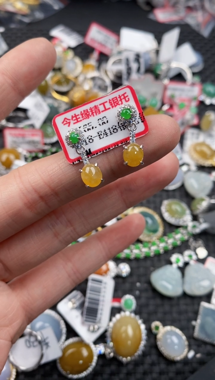 银S925镶嵌戒指翡翠留*12             6