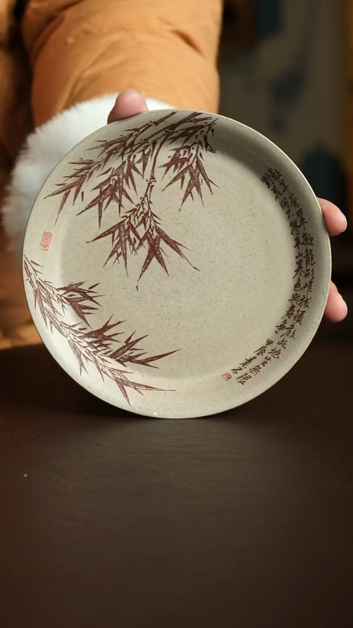 茶杯紫砂24号 李建军老师竹刻壶承 宜兴紫砂原矿作品