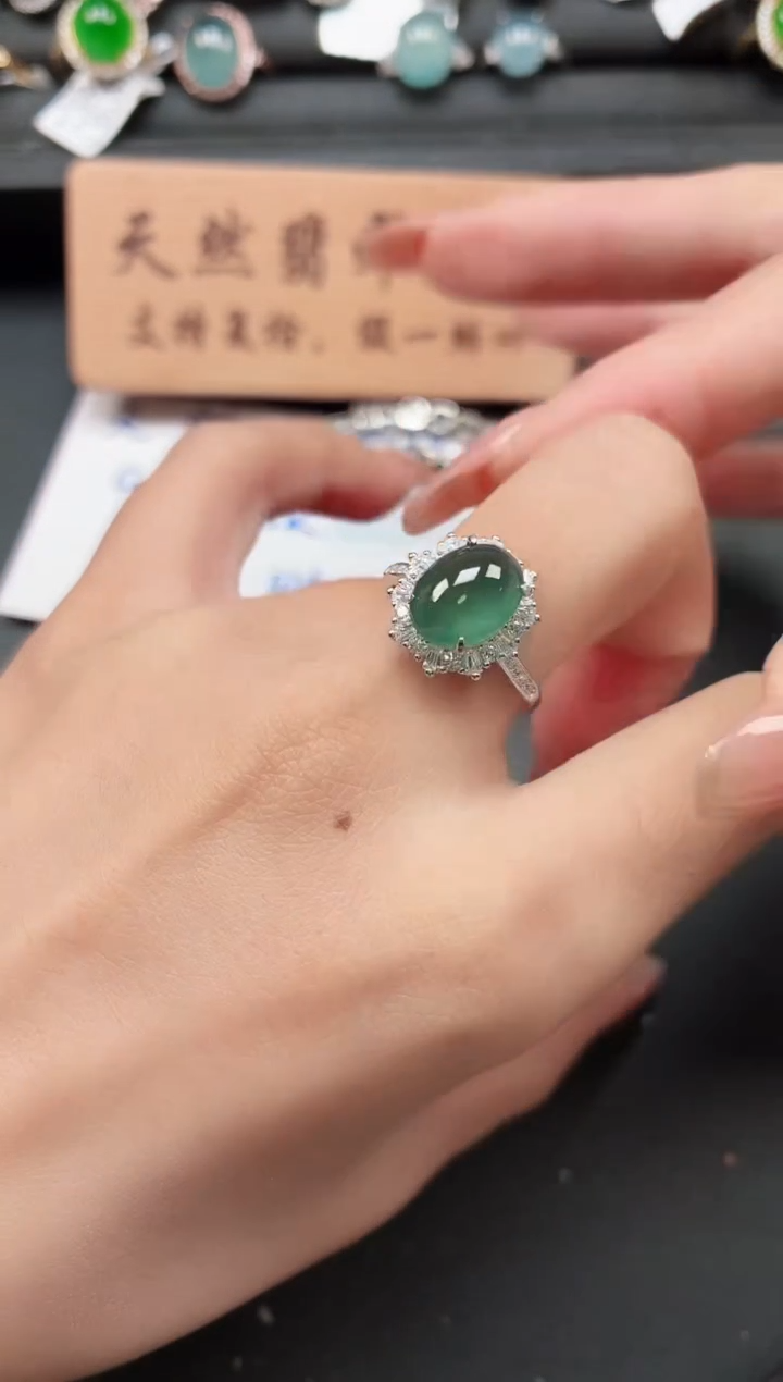 银S925镶嵌戒指翡翠1