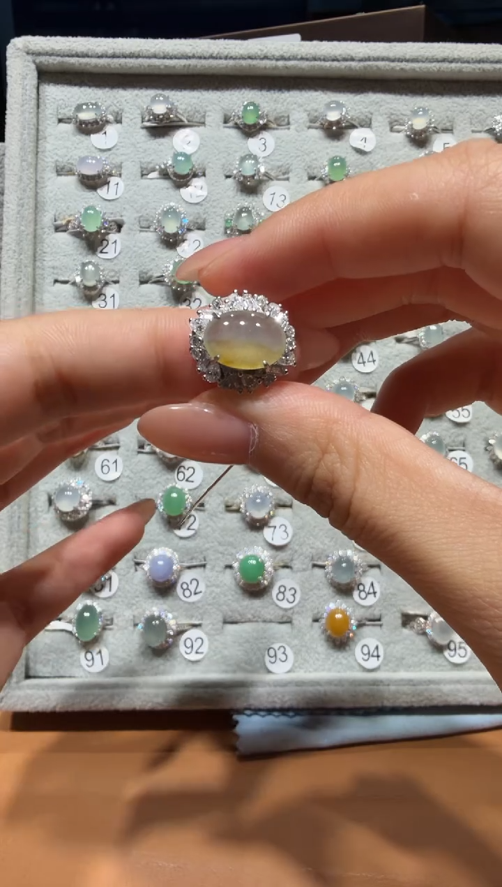 银S925镶嵌戒指翡翠缅甸A货翡翠戒指