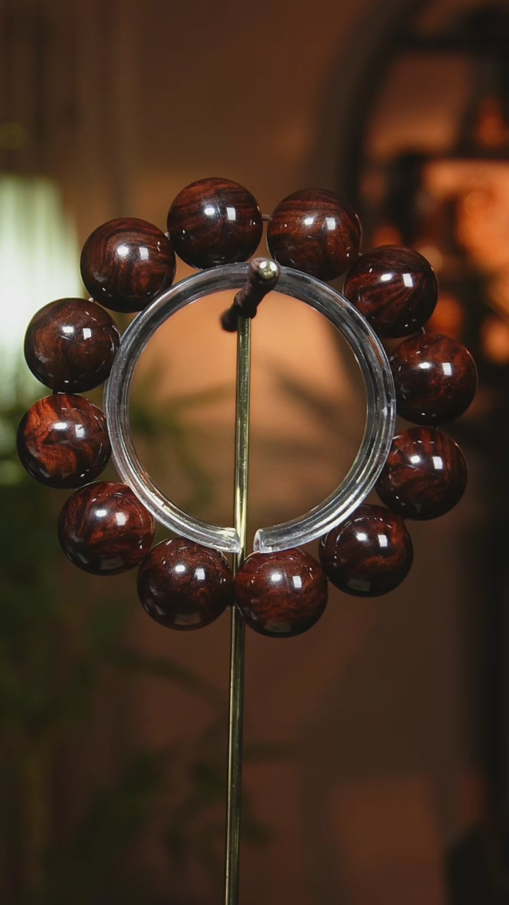 【闪购商品】黄花梨/降香黄檀手串/手链海南黄花梨2.0cm铁矿山水纹