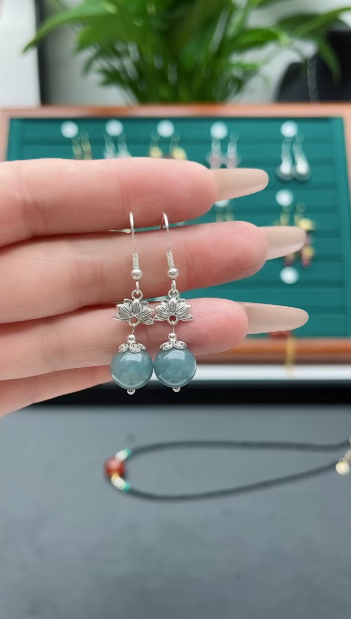 【闪购商品】石英质玉耳饰银S925镶嵌01