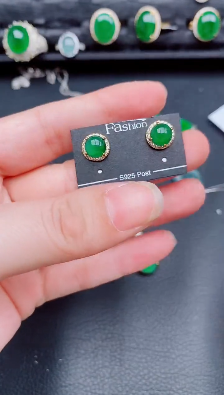 【闪购商品】翡翠耳饰银S925镶嵌天然a货翡翠462