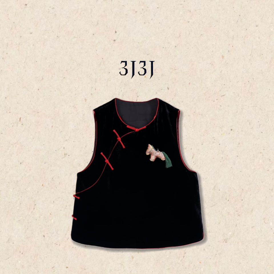 【新年小马】真丝丝绒胸针小马斜襟盘扣圆领复古百搭马甲A051453