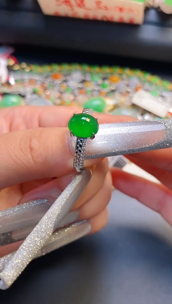 银S925镶嵌戒指翡翠天然