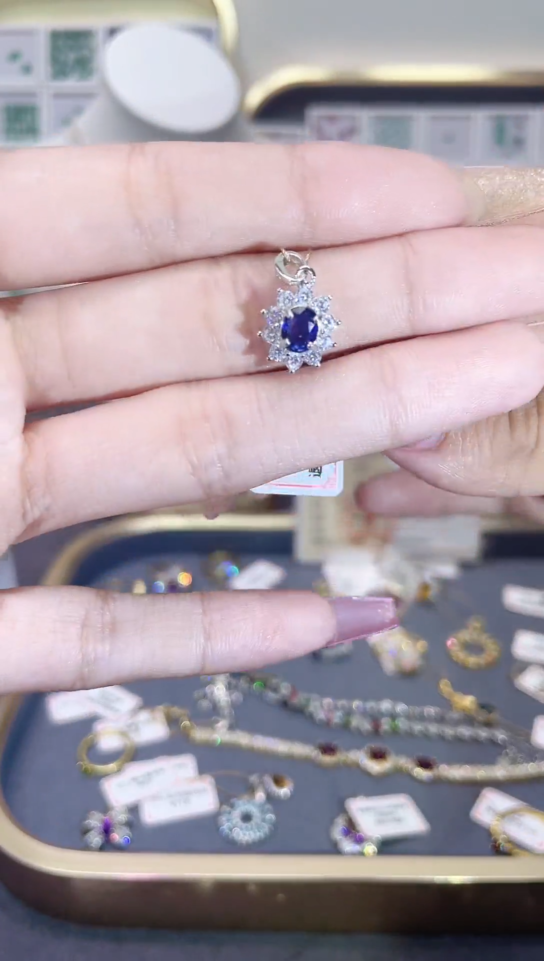 蓝宝石吊坠(不含链)银S925镶嵌天然宝石