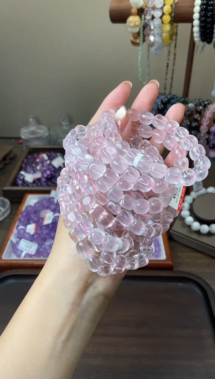 未镶嵌手链水晶粉水晶糖豆9mm
