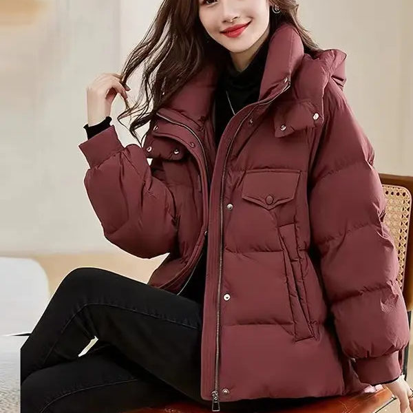 18款女新款连帽短款宽松面包棉服