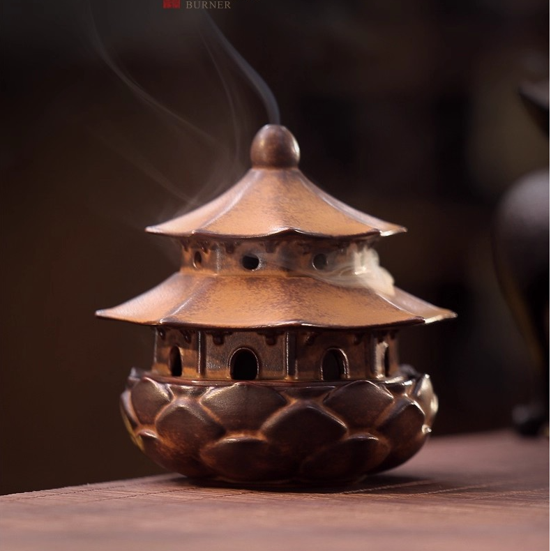 莲花塔香炉陶瓷香炉家用熏香炉室内禅意茶桌摆件檀香莲云亭香炉