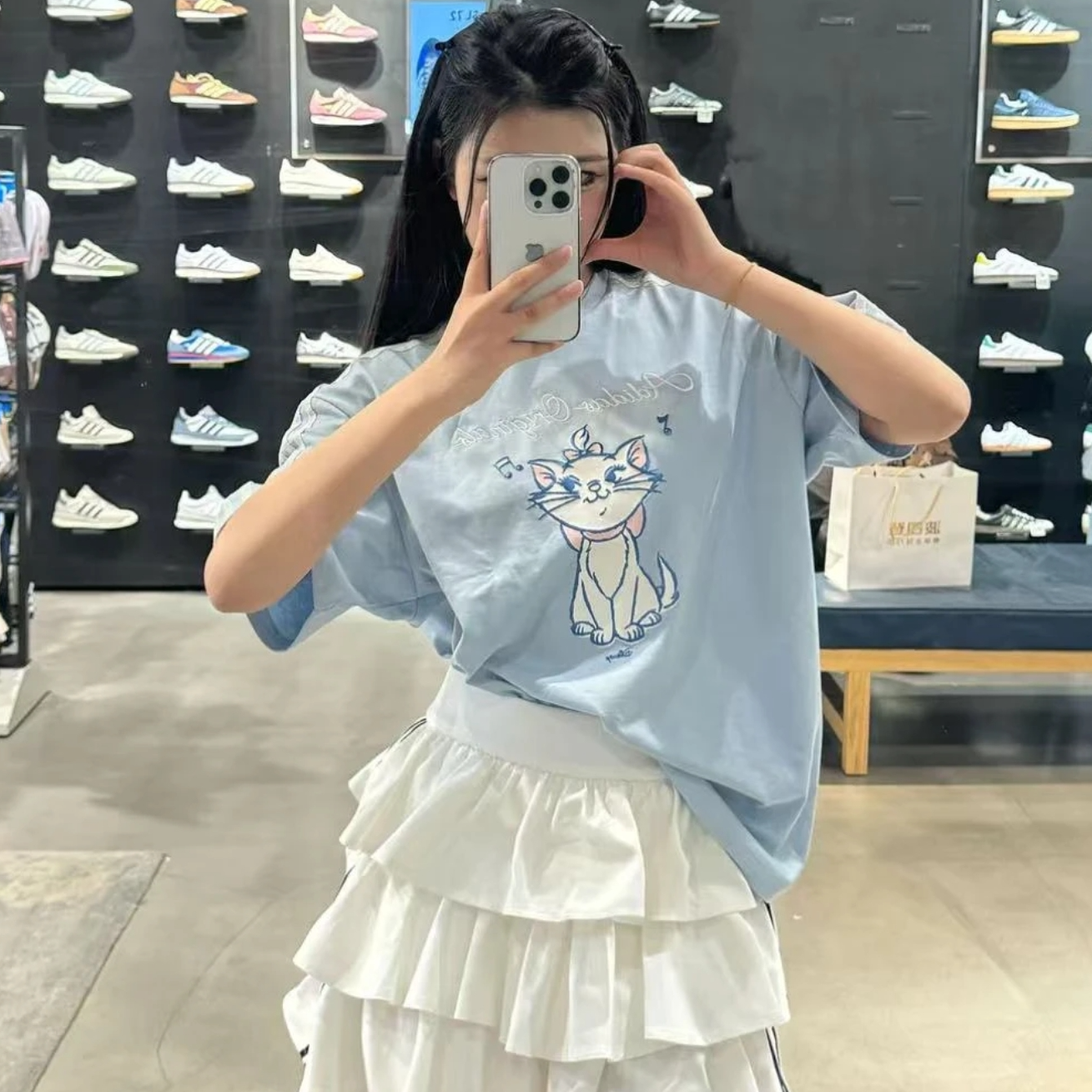 adidas/阿迪达斯尼玛丽猫联名限定款淡蓝色百搭时尚短袖 KC3098