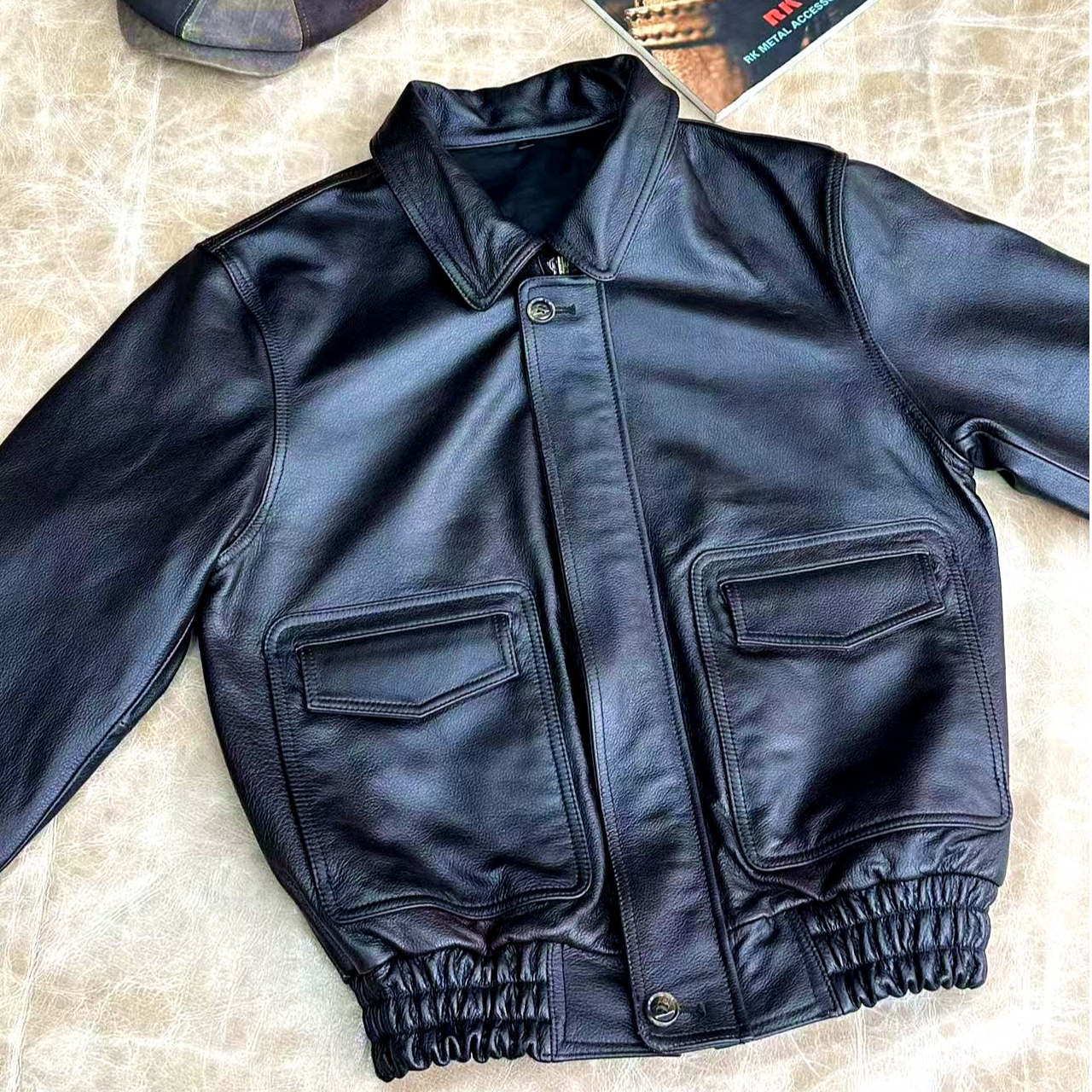 港风复古机甲风男士茶芯牛皮翻领真皮夹克穿着可落色加厚外套