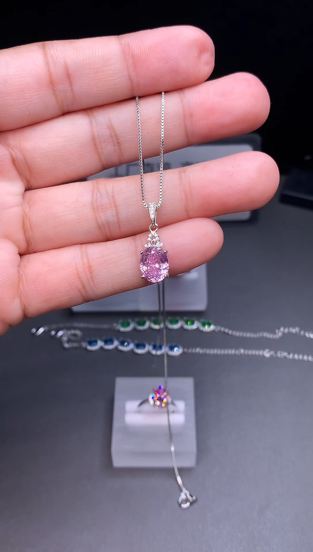 颈饰银S925镶嵌碧玺22