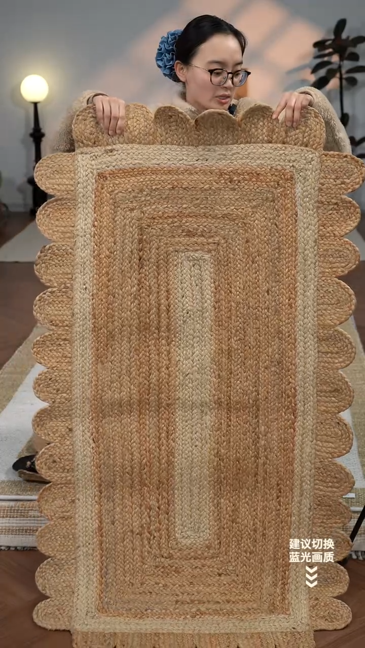 黄麻【90*150】印度进口黄麻手工地毯【异形圆边】