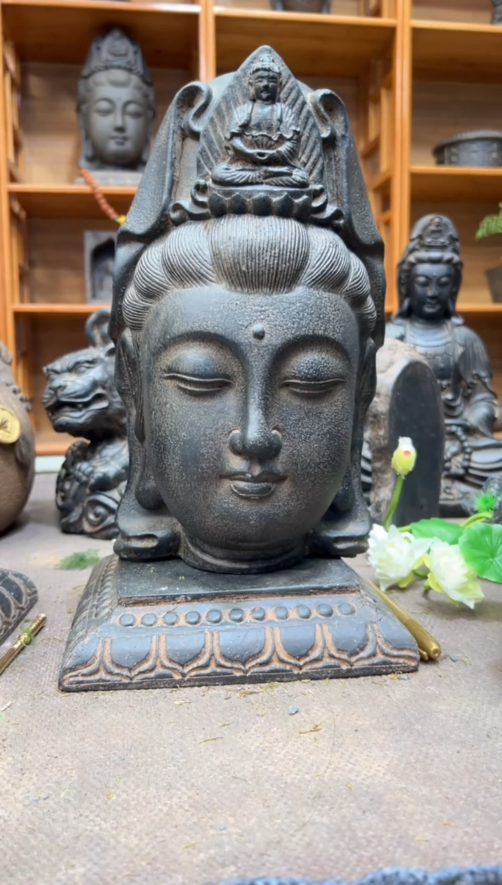 陶土【火山泥】观音佛首+莲花底座