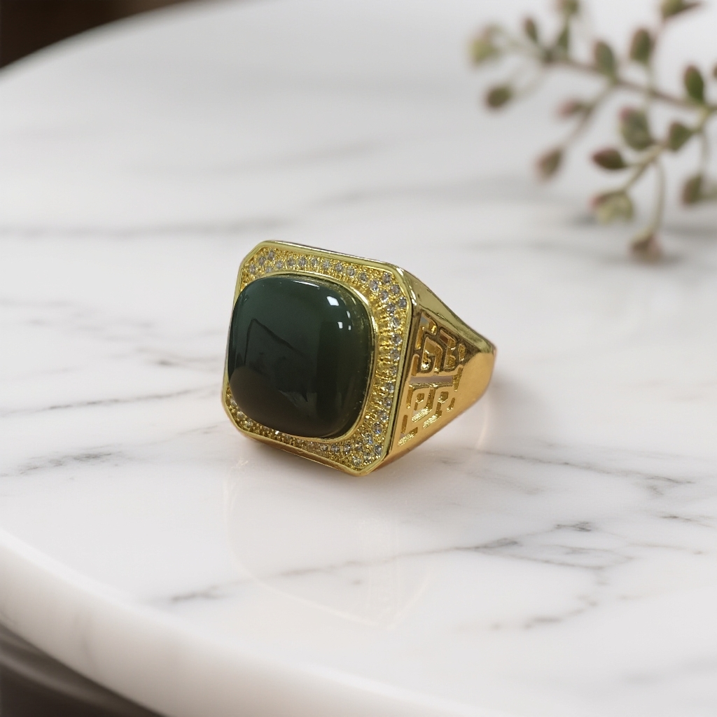 和田玉 戒指 活口可调节 合金镶嵌 带礼盒 sz 601