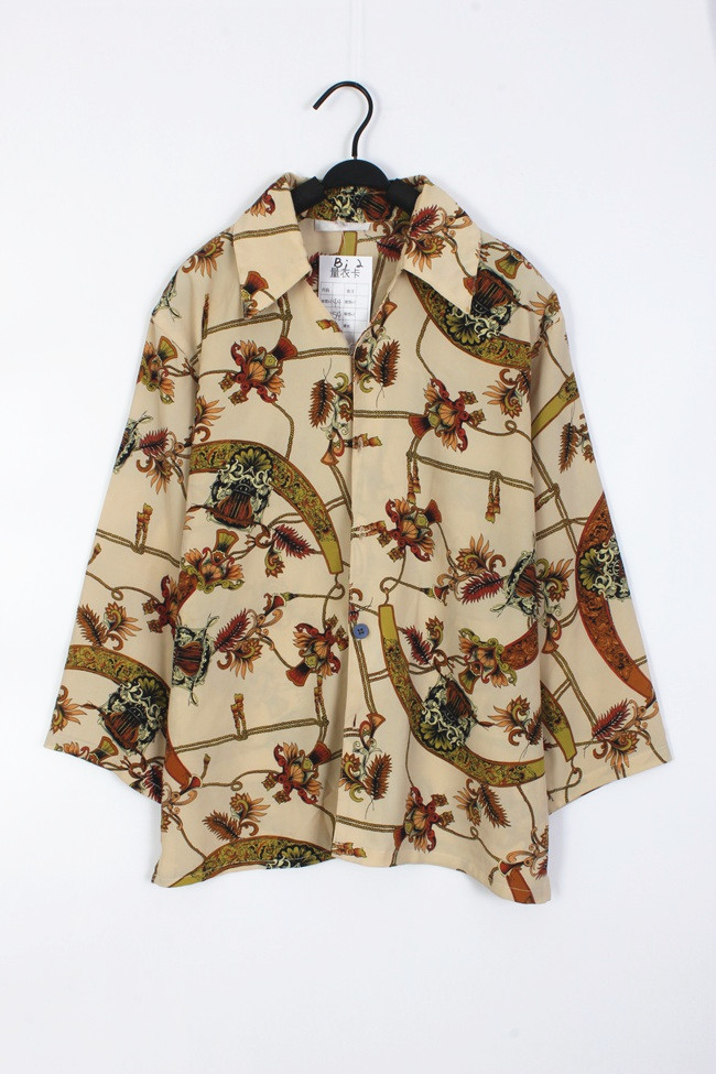 Vintage 古着孤品秋冬 小众碎花港风时尚花衬衫印花休闲百搭